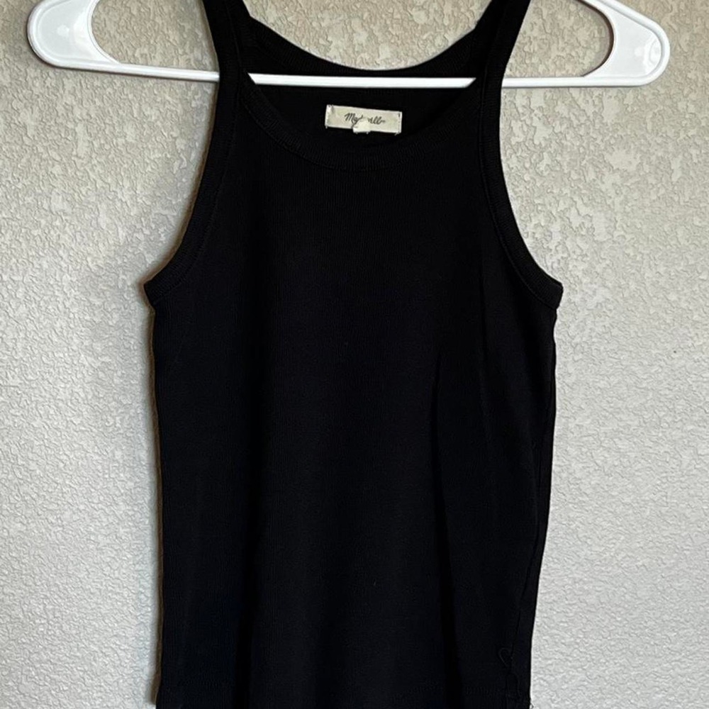 Madewell Black Ribbed High Neck Tank Top Minimalist Basics Clean Girl 90s Boho